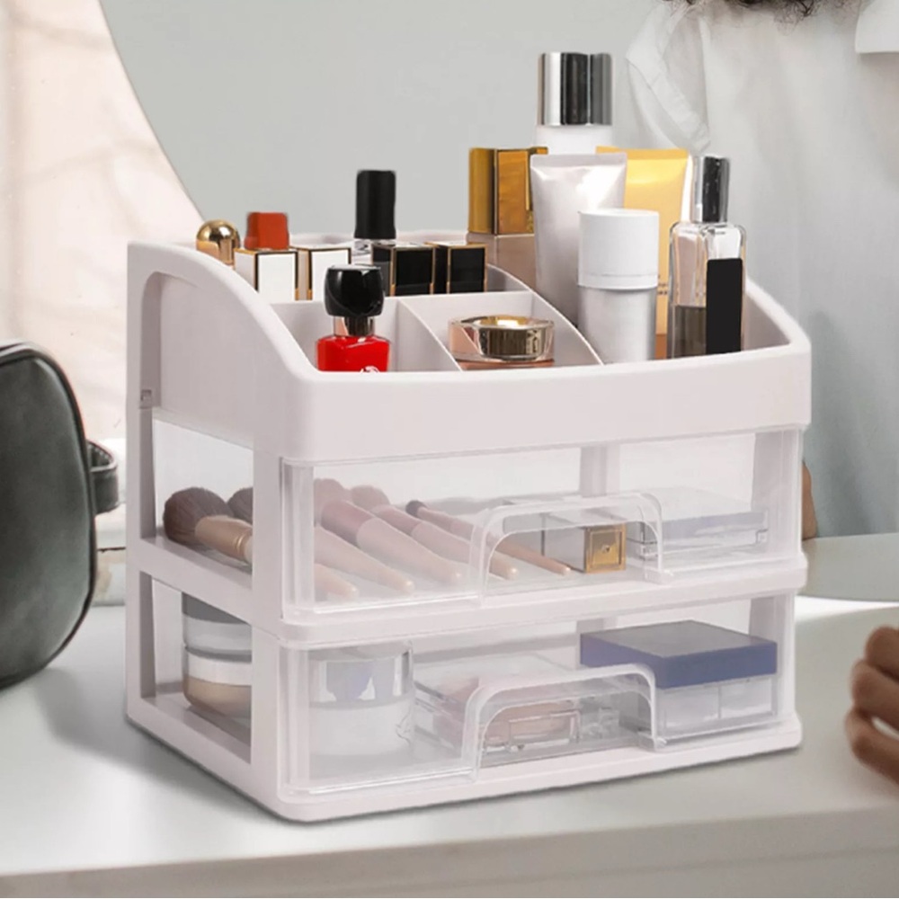 Plastic Cosmetic Makeup Organizer & Jewelry Drawer Storage Box Display Case